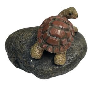 VTG Turtle on Rock Figurine 3.5x4.5x3" w/ Cosmetic Flaws Paint Speckled